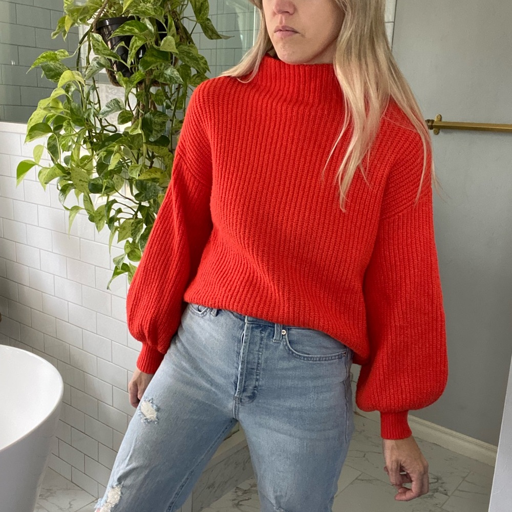 A New Day Turtleneck/Mock Neck Balloon Sleeve Sweater
